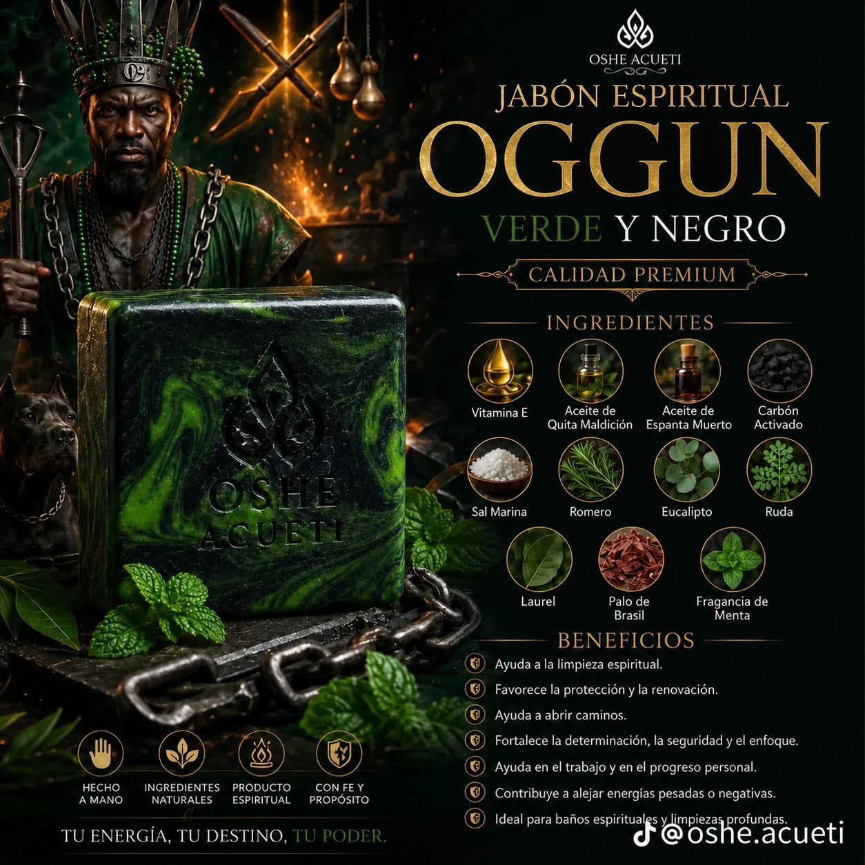 Jabon Espiritual Oggun Verde y Negro de OSHE ACUETI