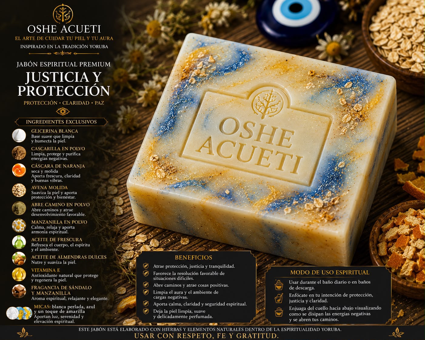 Jabón espiritual premium Justicia y Protección de OSHE ACUETI
