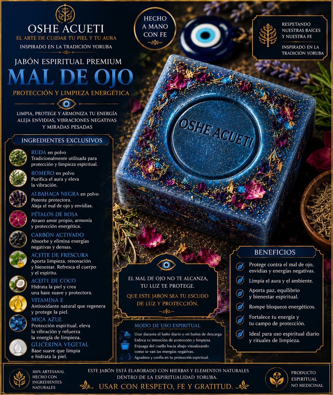 Jabón espiritual premium Mal de Ojo de OSHE ACUETI