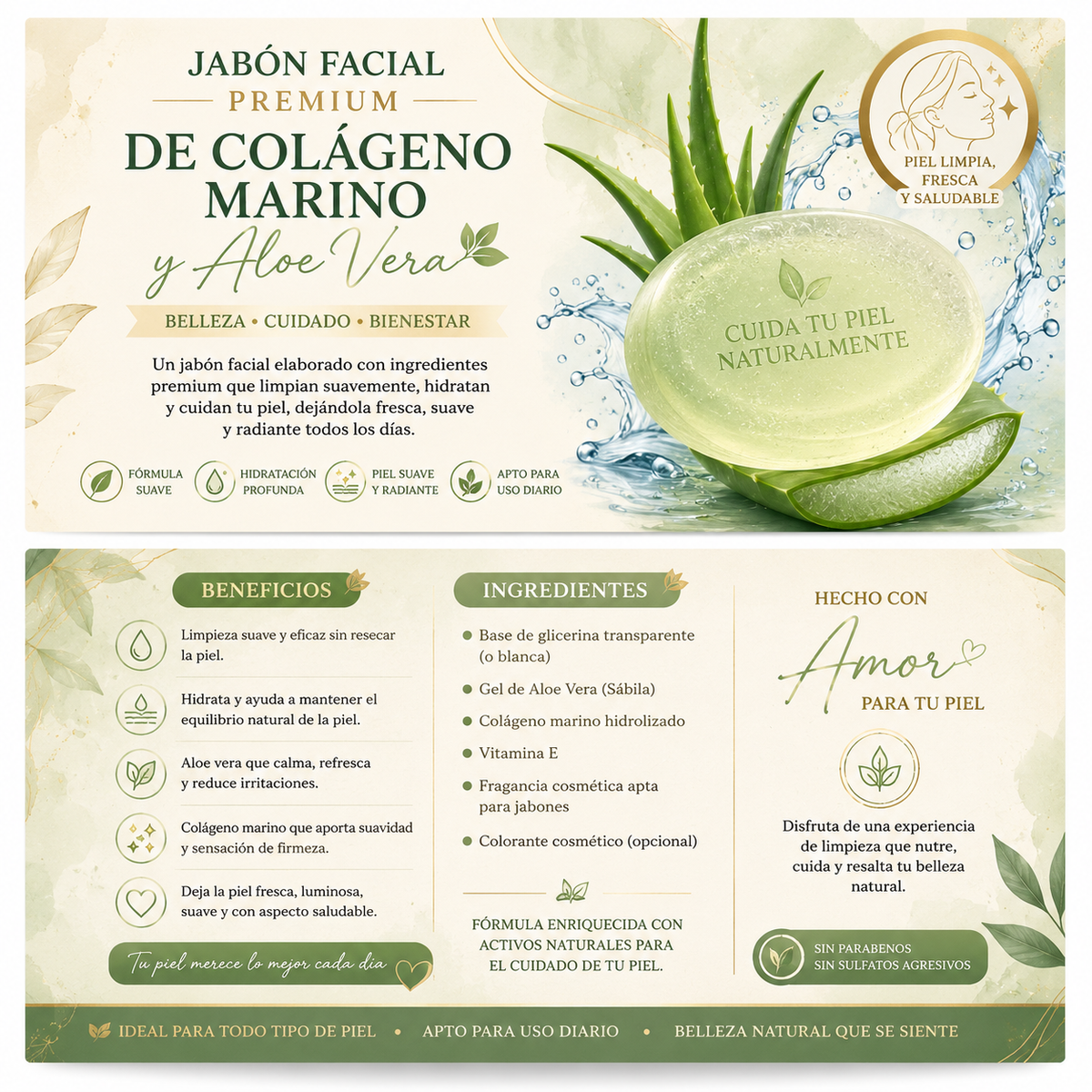 Jabon facial OSHE ACUETI de colageno marino y aloe vera