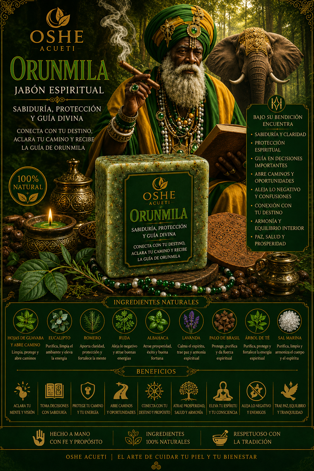 Jabon espiritual OSHE ACUETI Orunmila claridad guia bienestar