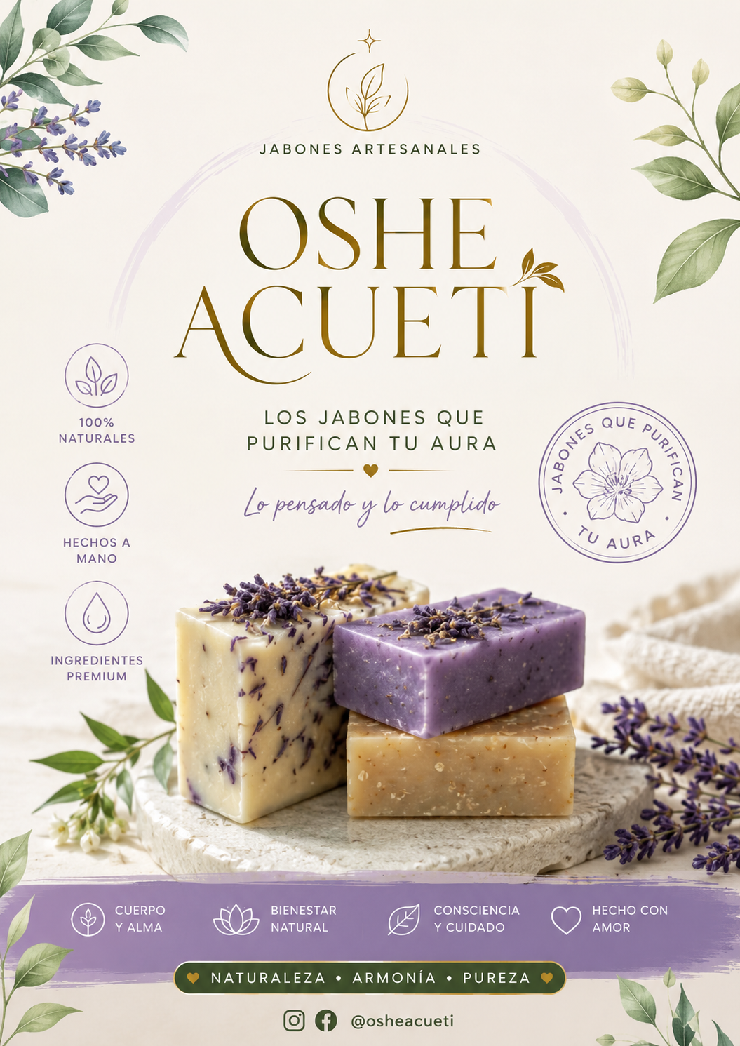 Jabones artesanales OSHE ACUETI lavanda avena naturales